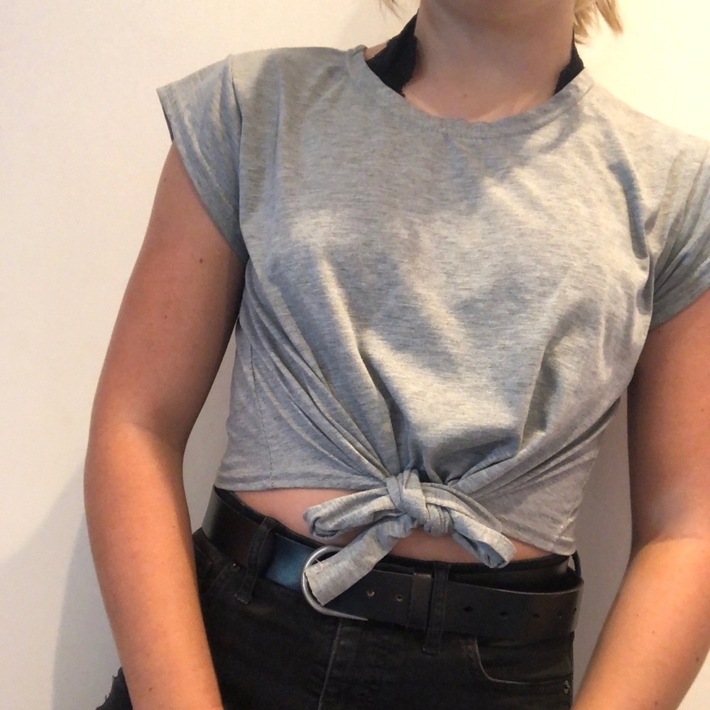 grey front tie shirt